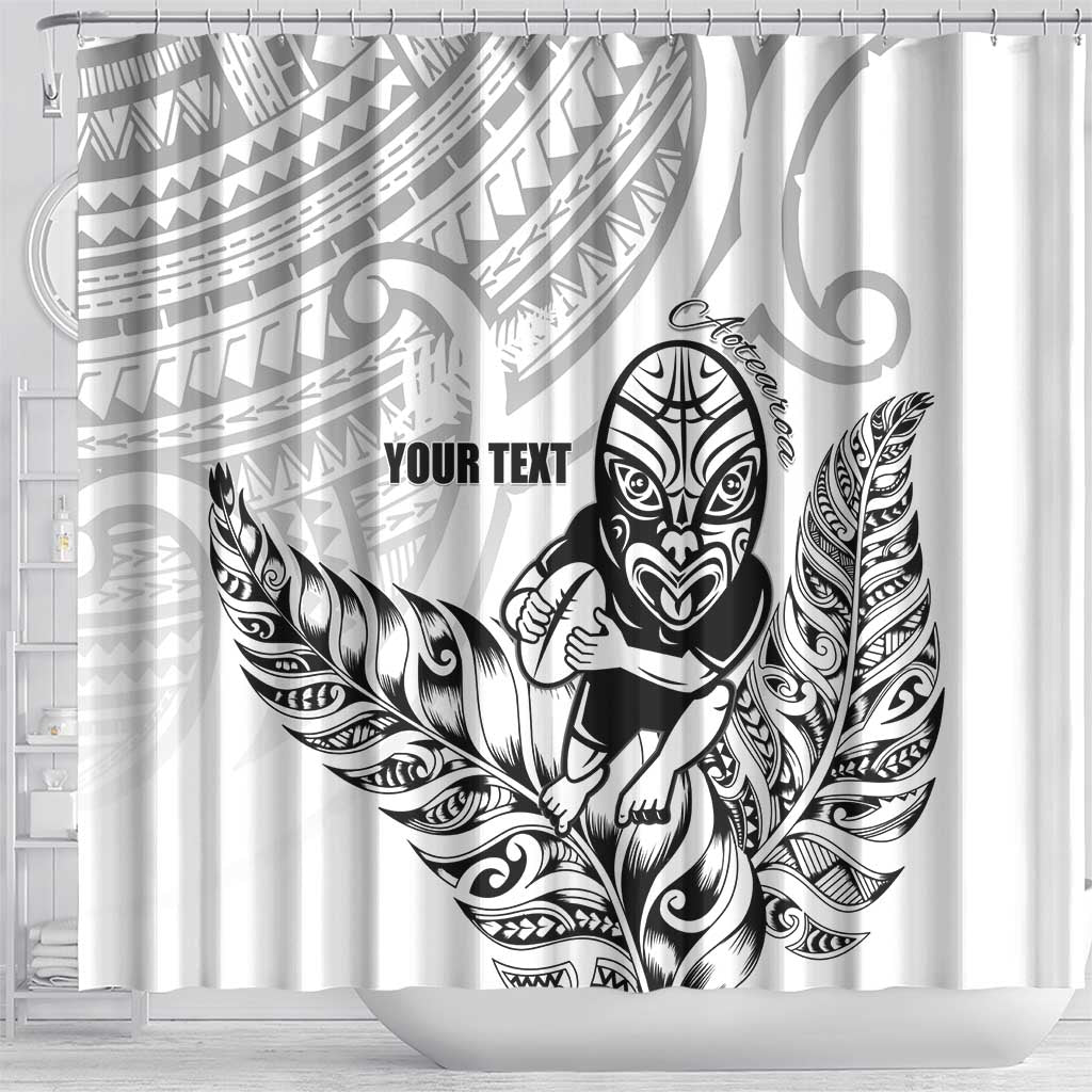 New Zealand Silver Fern Rugby Custom Shower Curtain Maori Tiki White Version