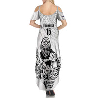 New Zealand Silver Fern Rugby Custom Summer Maxi Dress Maori Tiki White Version