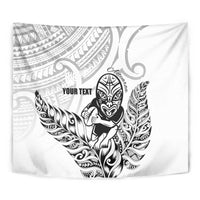 New Zealand Silver Fern Rugby Custom Tapestry Maori Tiki White Version