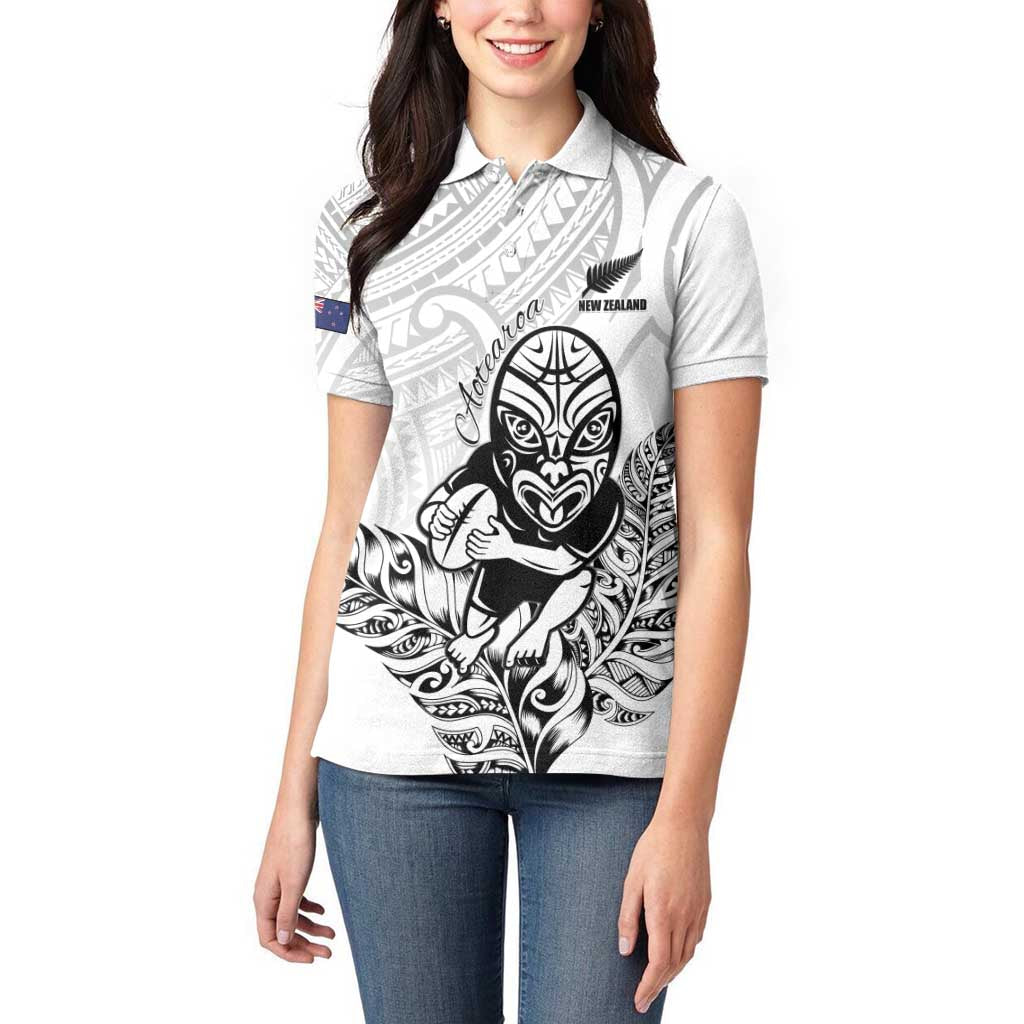New Zealand Silver Fern Rugby Custom Women Polo Shirt Maori Tiki White Version