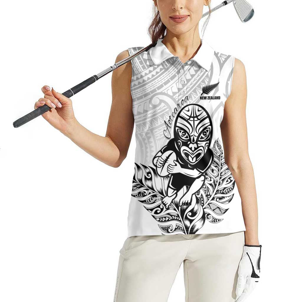 New Zealand Silver Fern Rugby Custom Women Sleeveless Polo Shirt Maori Tiki White Version