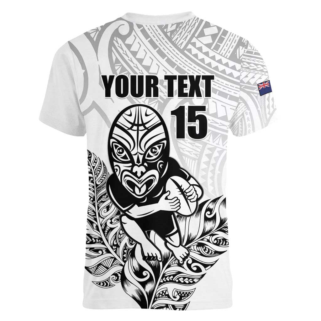 New Zealand Silver Fern Rugby Custom Women V-Neck T-Shirt Maori Tiki White Version
