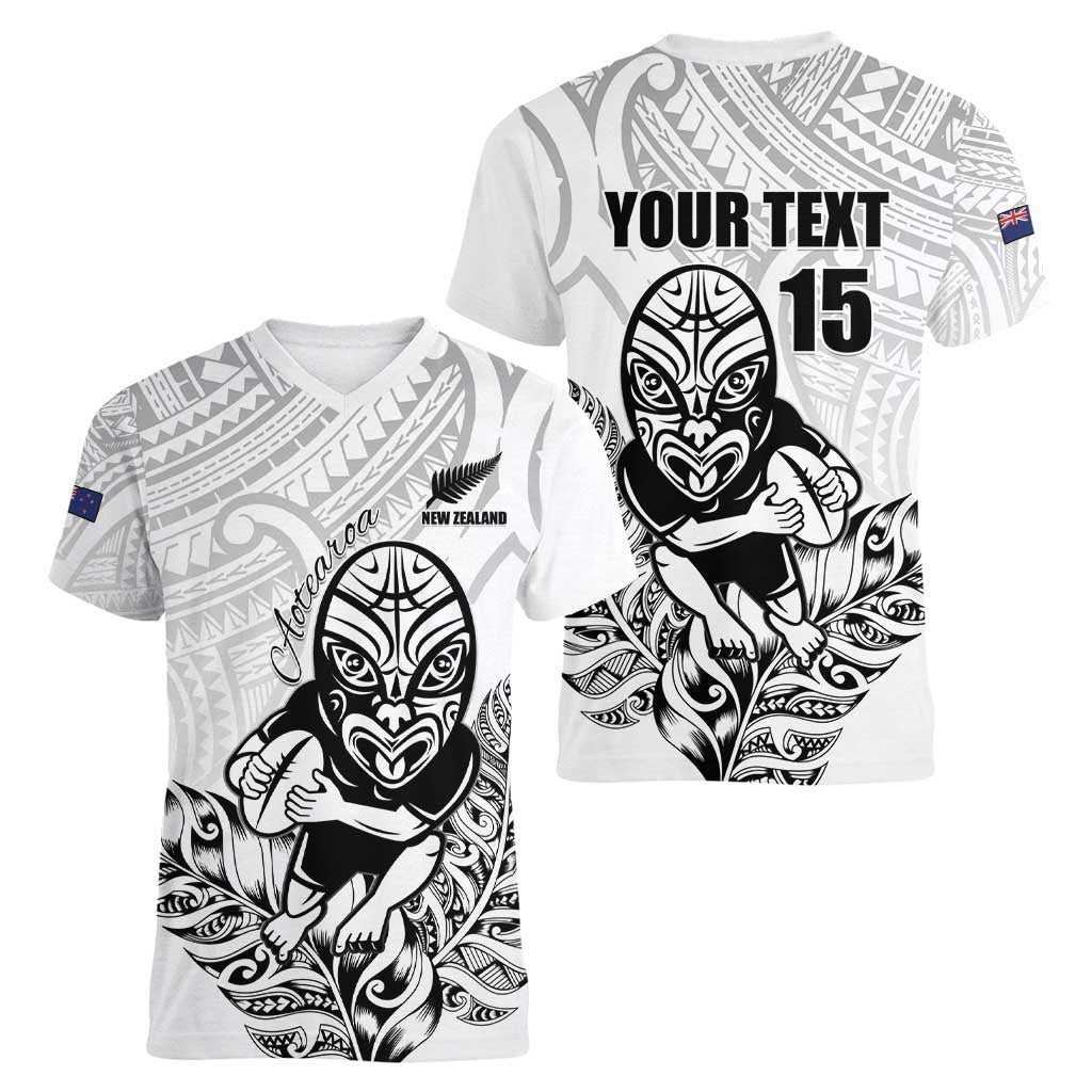 New Zealand Silver Fern Rugby Custom Women V-Neck T-Shirt Maori Tiki White Version
