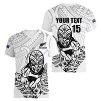 New Zealand Silver Fern Rugby Custom Women V-Neck T-Shirt Maori Tiki White Version