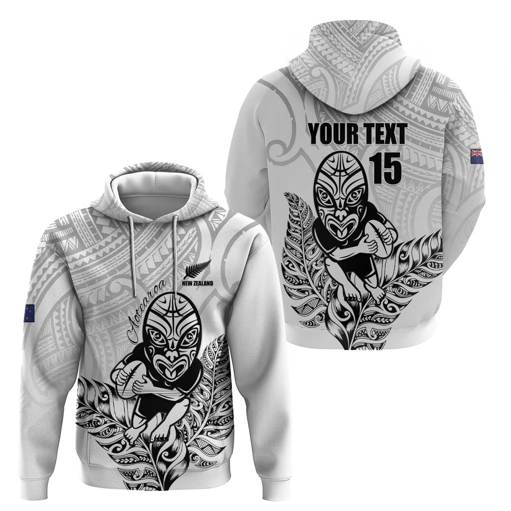 New Zealand Silver Fern Rugby Custom Zip Hoodie Maori Tiki White Version