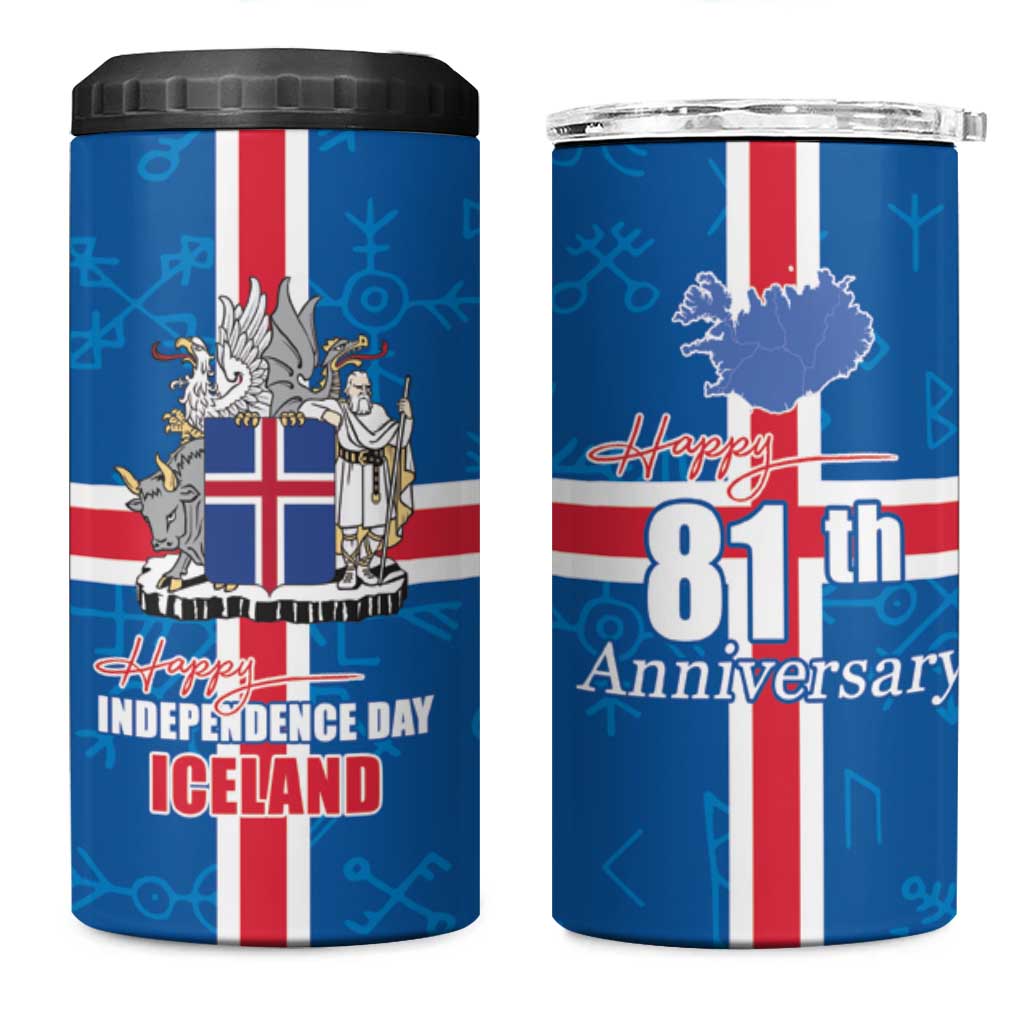 Iceland Icelandic National Day 4 in 1 Can Cooler Tumbler Happy 81th Anniversary