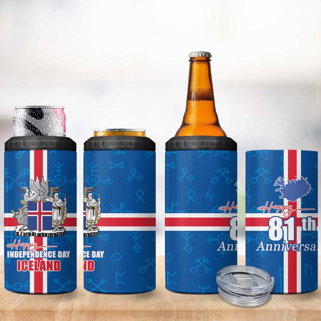 Iceland Icelandic National Day 4 in 1 Can Cooler Tumbler Happy 81th Anniversary