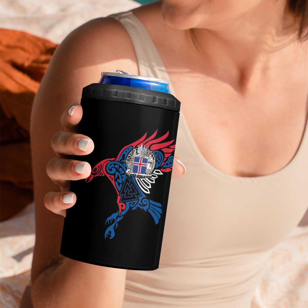 Iceland Viking Culture 4 in 1 Can Cooler Tumbler Norse Mythology Raven Tattoo