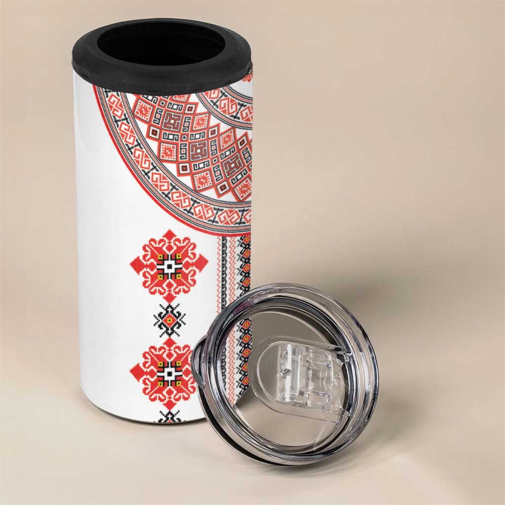 Bulgarian Embroidery Style Seamless Pattern 4 in 1 Can Cooler Tumbler