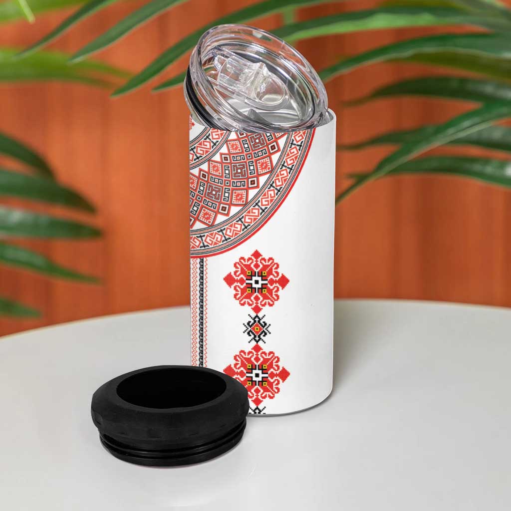 Bulgarian Embroidery Style Seamless Pattern 4 in 1 Can Cooler Tumbler