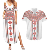 Bulgarian Embroidery Style Seamless Pattern Couples Matching Summer Maxi Dress and Hawaiian Shirt