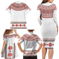 Bulgarian Embroidery Style Seamless Pattern Family Matching Long Sleeve Bodycon Dress and Hawaiian Shirt