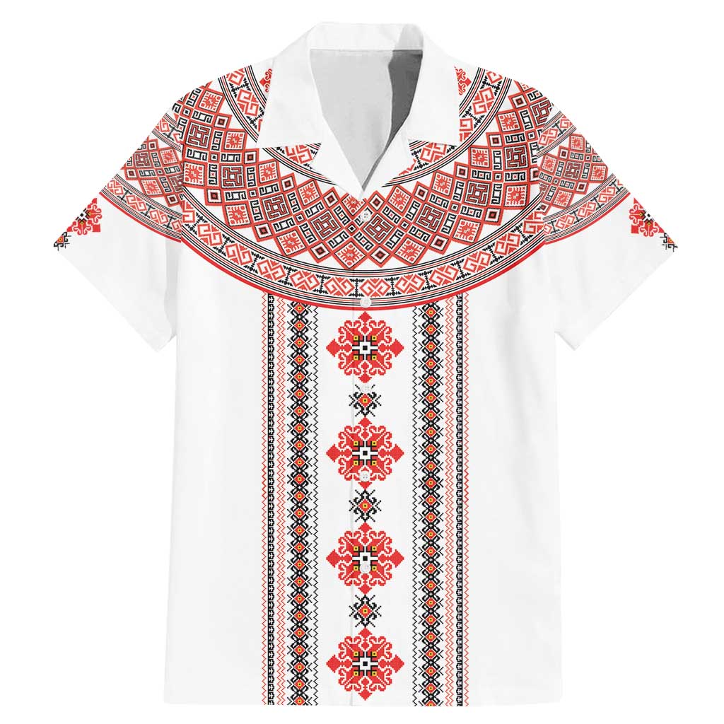 Bulgarian Embroidery Style Seamless Pattern Family Matching Mermaid Dress and Hawaiian Shirt