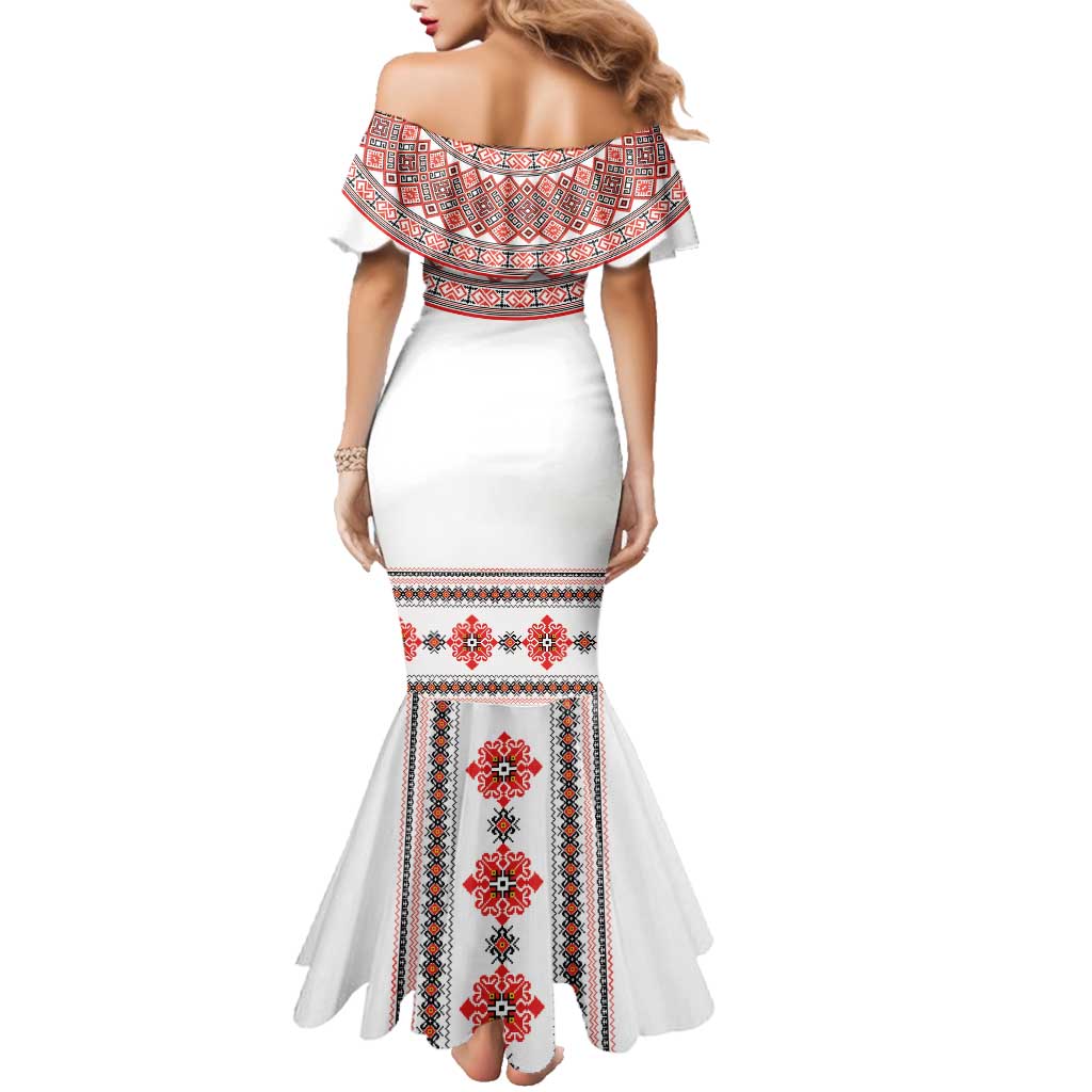 Bulgarian Embroidery Style Seamless Pattern Family Matching Mermaid Dress and Hawaiian Shirt