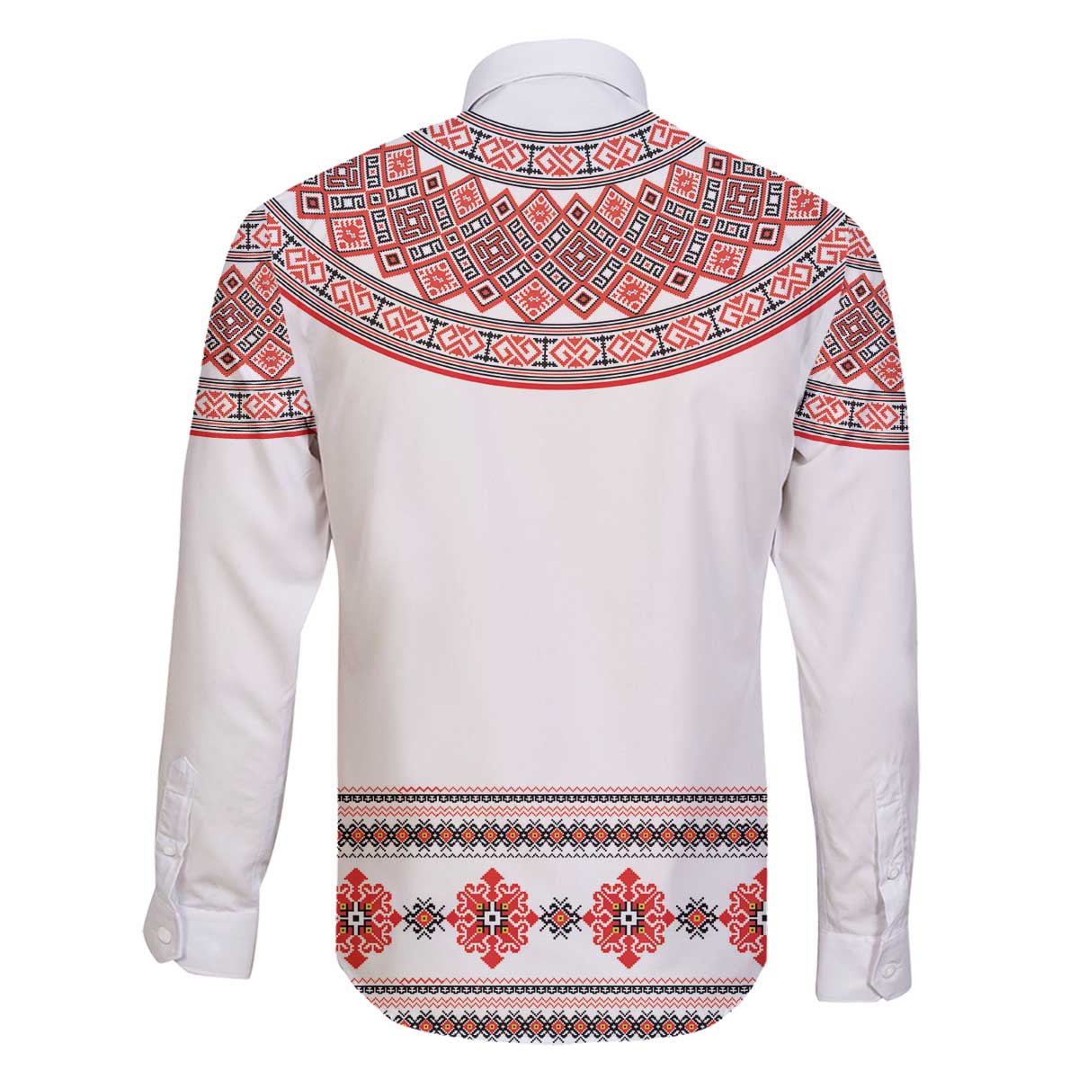 Bulgarian Embroidery Style Seamless Pattern Family Matching Off The Shoulder Long Sleeve Dress and Hawaiian Shirt