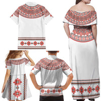 Bulgarian Embroidery Style Seamless Pattern Family Matching Off Shoulder Maxi Dress and Hawaiian Shirt
