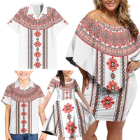 Bulgarian Embroidery Style Seamless Pattern Family Matching Off Shoulder Short Dress and Hawaiian Shirt