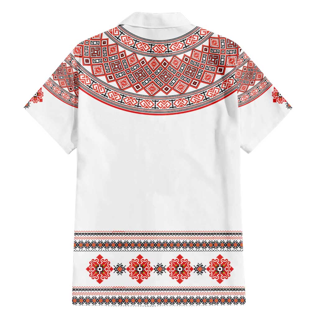 Bulgarian Embroidery Style Seamless Pattern Family Matching Off Shoulder Short Dress and Hawaiian Shirt