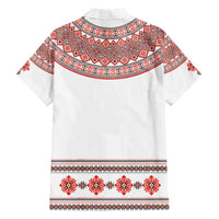 Bulgarian Embroidery Style Seamless Pattern Family Matching Off Shoulder Short Dress and Hawaiian Shirt