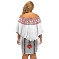 Bulgarian Embroidery Style Seamless Pattern Family Matching Off Shoulder Short Dress and Hawaiian Shirt