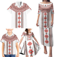 Bulgarian Embroidery Style Seamless Pattern Family Matching Puletasi and Hawaiian Shirt