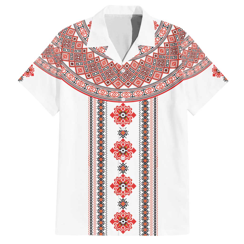 Bulgarian Embroidery Style Seamless Pattern Family Matching Puletasi and Hawaiian Shirt