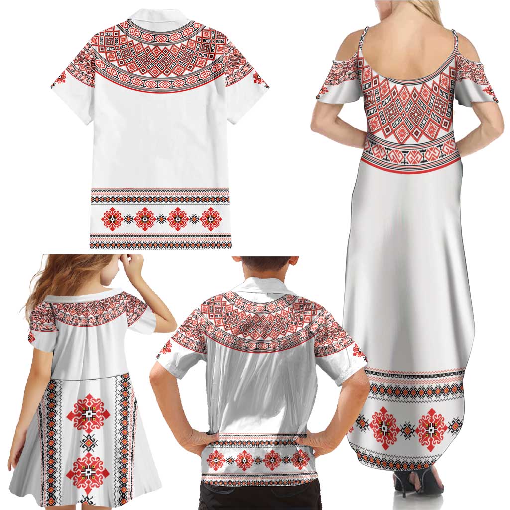 Bulgarian Embroidery Style Seamless Pattern Family Matching Summer Maxi Dress and Hawaiian Shirt