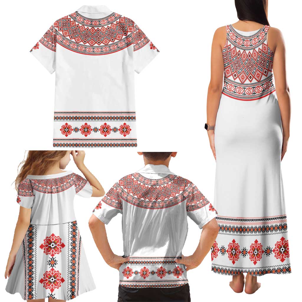 Bulgarian Embroidery Style Seamless Pattern Family Matching Tank Maxi Dress and Hawaiian Shirt