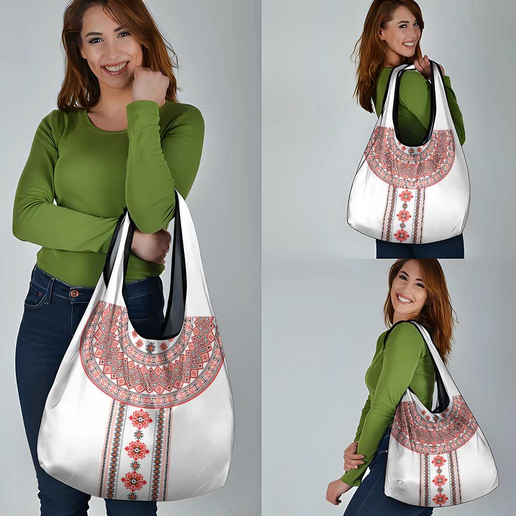 Bulgarian Embroidery Style Seamless Pattern Grocery Bag