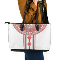 Bulgarian Embroidery Style Seamless Pattern Leather Tote Bag