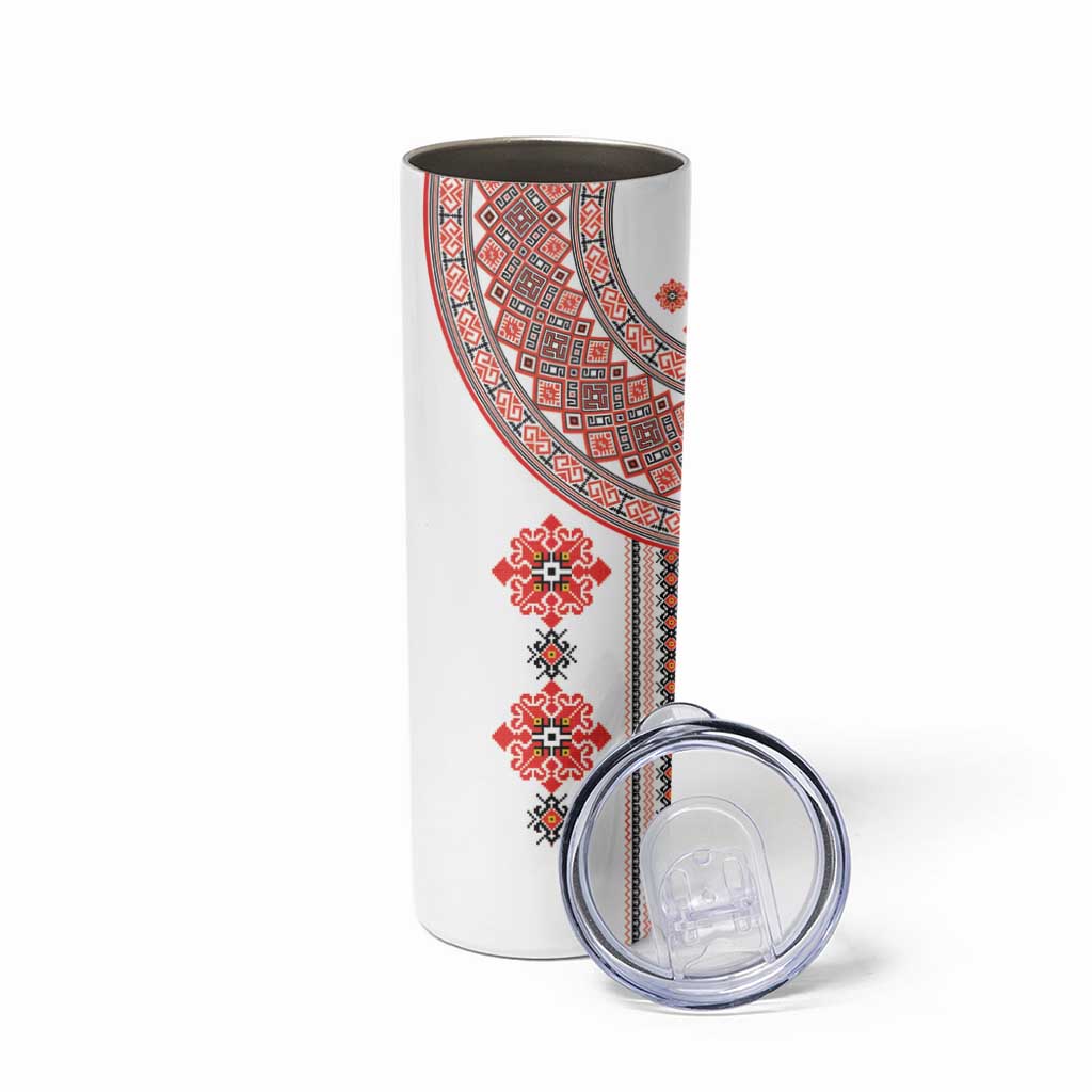 Bulgarian Embroidery Style Seamless Pattern Skinny Tumbler