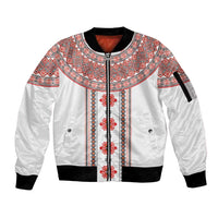 Bulgarian Embroidery Style Seamless Pattern Sleeve Zip Bomber Jacket