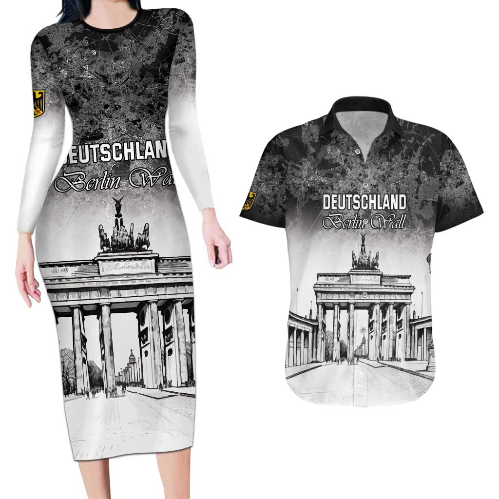 Personalized Germany Berlin Wall Couples Matching Long Sleeve Bodycon Dress and Hawaiian Shirt Tag der Deutschen Einheit