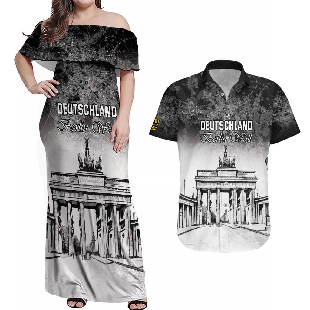 Personalized Germany Berlin Wall Couples Matching Off Shoulder Maxi Dress and Hawaiian Shirt Tag der Deutschen Einheit
