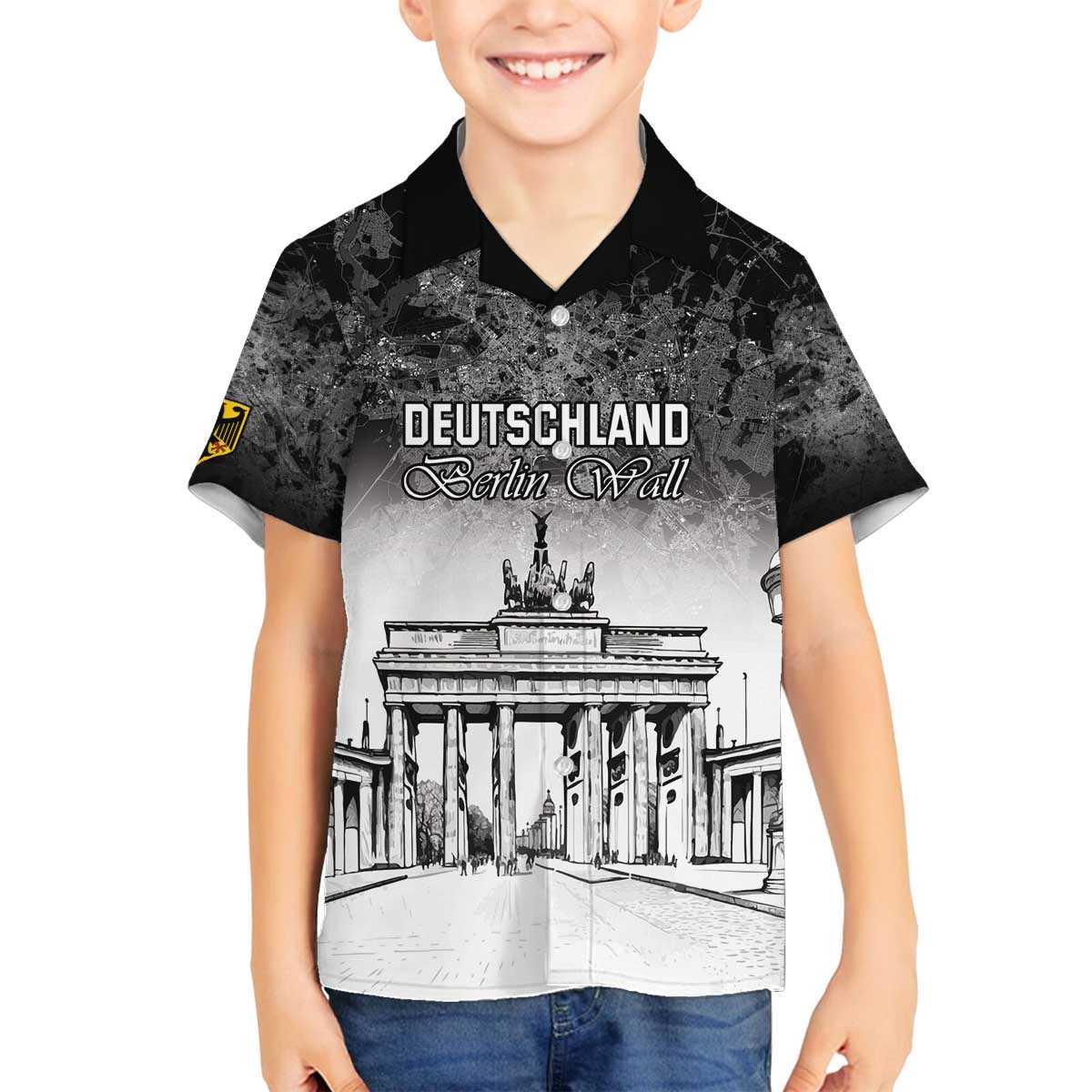 Personalized Germany Berlin Wall Family Matching Off The Shoulder Long Sleeve Dress and Hawaiian Shirt Tag der Deutschen Einheit