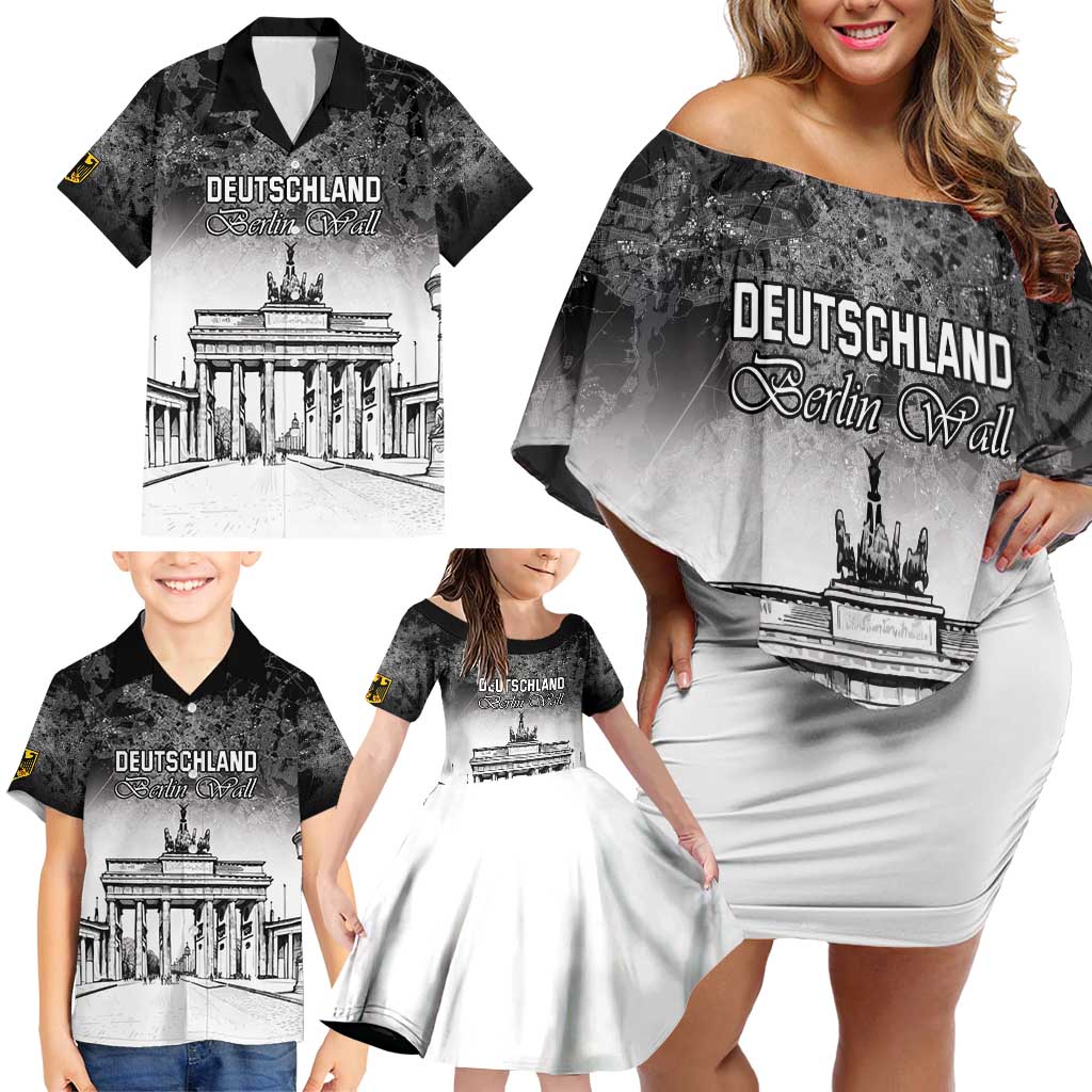 Personalized Germany Berlin Wall Family Matching Off Shoulder Short Dress and Hawaiian Shirt Tag der Deutschen Einheit