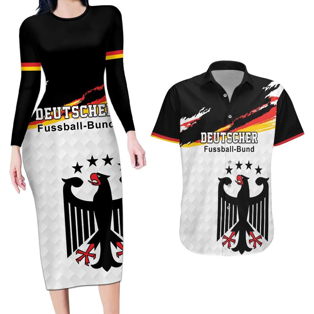 Custom Germany Football Couples Matching Long Sleeve Bodycon Dress and Hawaiian Shirt Come On DFB-Team