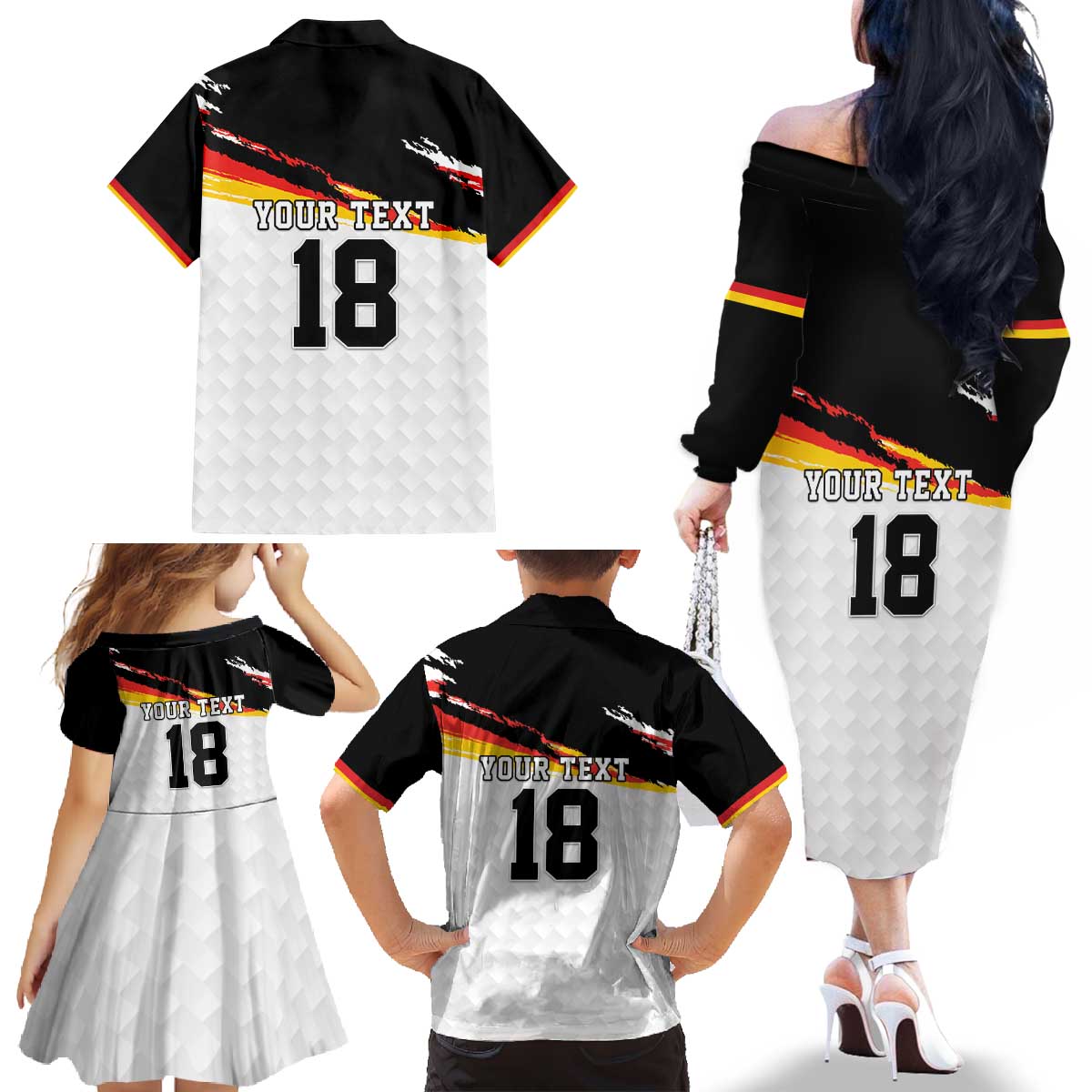 Custom Germany Football Family Matching Off The Shoulder Long Sleeve Dress and Hawaiian Shirt Come On DFB-Team