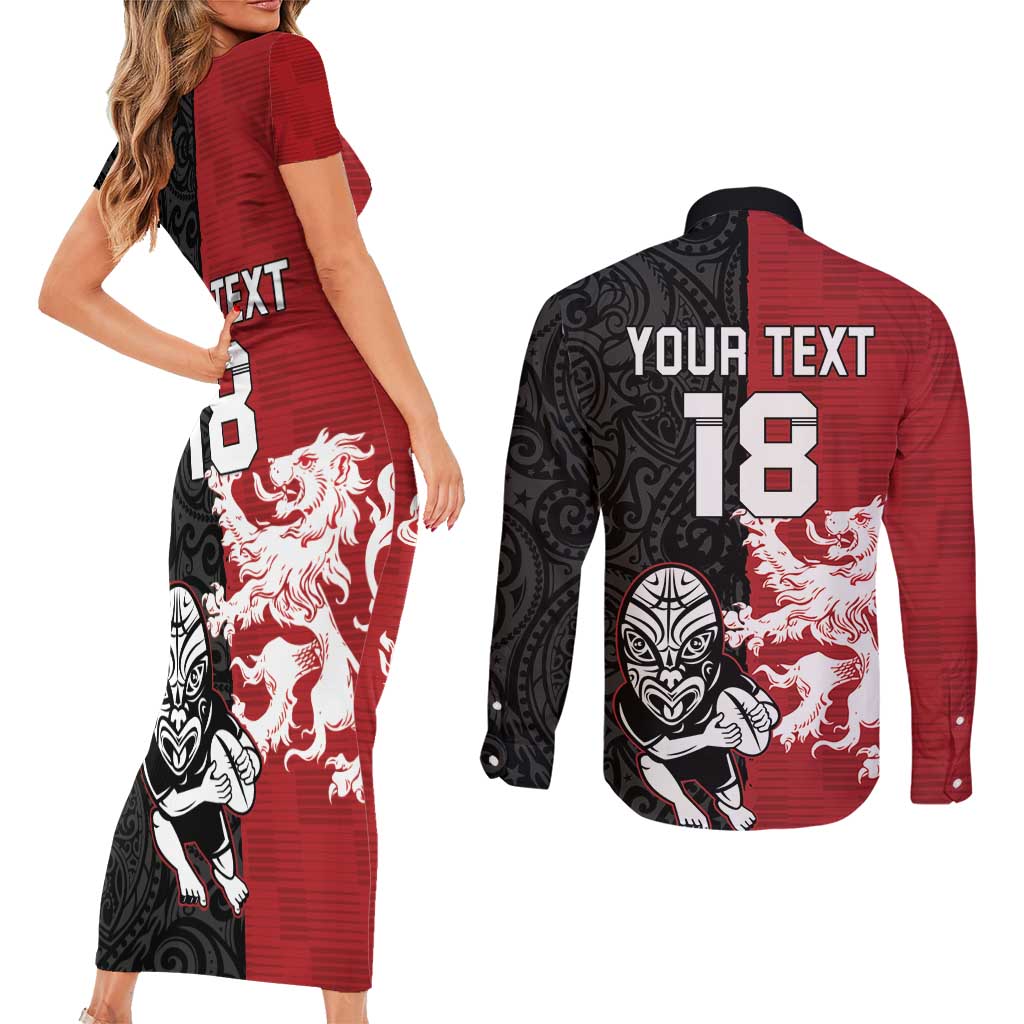 Custom British Lions New Zealand Couples Matching Short Sleeve Bodycon Dress and Long Sleeve Button Shirt Unique Style - Polynesian Pride