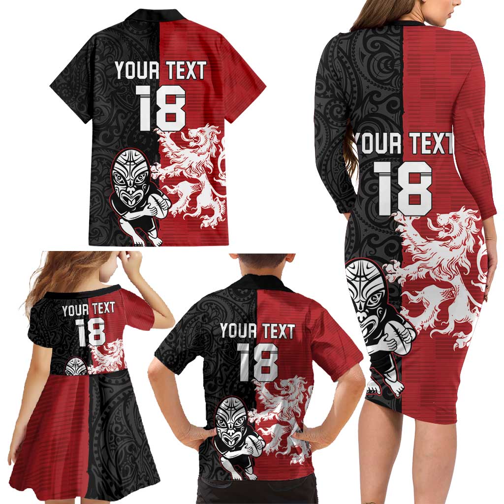 Custom British Lions New Zealand Family Matching Long Sleeve Bodycon Dress and Hawaiian Shirt Unique Style - Polynesian Pride