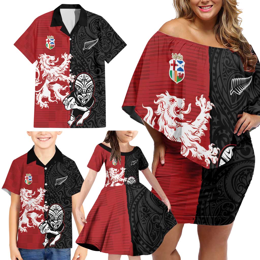 Custom British Lions New Zealand Family Matching Off Shoulder Short Dress and Hawaiian Shirt Unique Style LT18 - Polynesian Pride