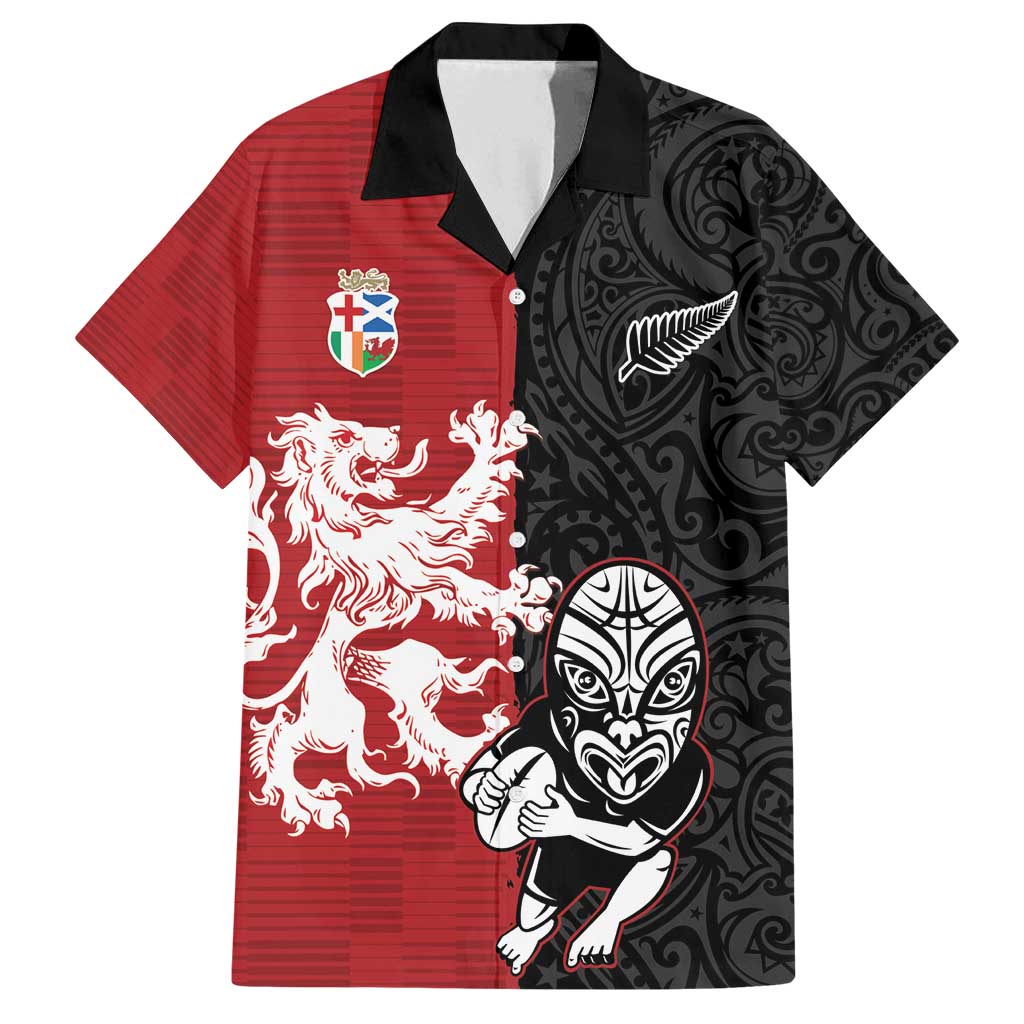 Custom British Lions New Zealand Family Matching Off Shoulder Short Dress and Hawaiian Shirt Unique Style LT18 Dad's Shirt - Short Sleeve Red - Polynesian Pride