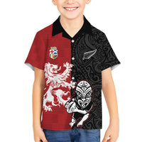 Custom British Lions New Zealand Family Matching Off Shoulder Short Dress and Hawaiian Shirt Unique Style LT18 Son's Shirt Red - Polynesian Pride