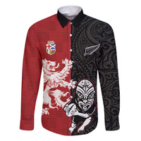 Custom British Lions New Zealand Family Matching Summer Maxi Dress and Hawaiian Shirt Unique Style LT18 Dad's Shirt - Long Sleeve Red - Polynesian Pride