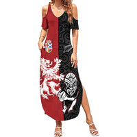 Custom British Lions New Zealand Family Matching Summer Maxi Dress and Hawaiian Shirt Unique Style LT18 Mom's Dress Red - Polynesian Pride