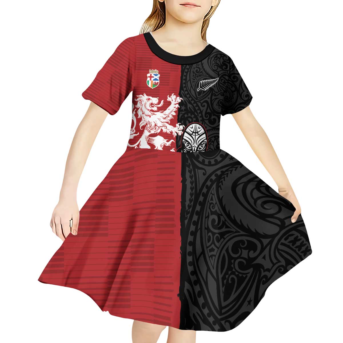Custom British Lions New Zealand Kid Short Sleeve Dress Unique Style - Polynesian Pride