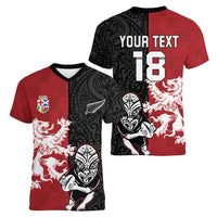 Custom British Lions New Zealand Women V-Neck T-Shirt Unique Style - Polynesian Pride
