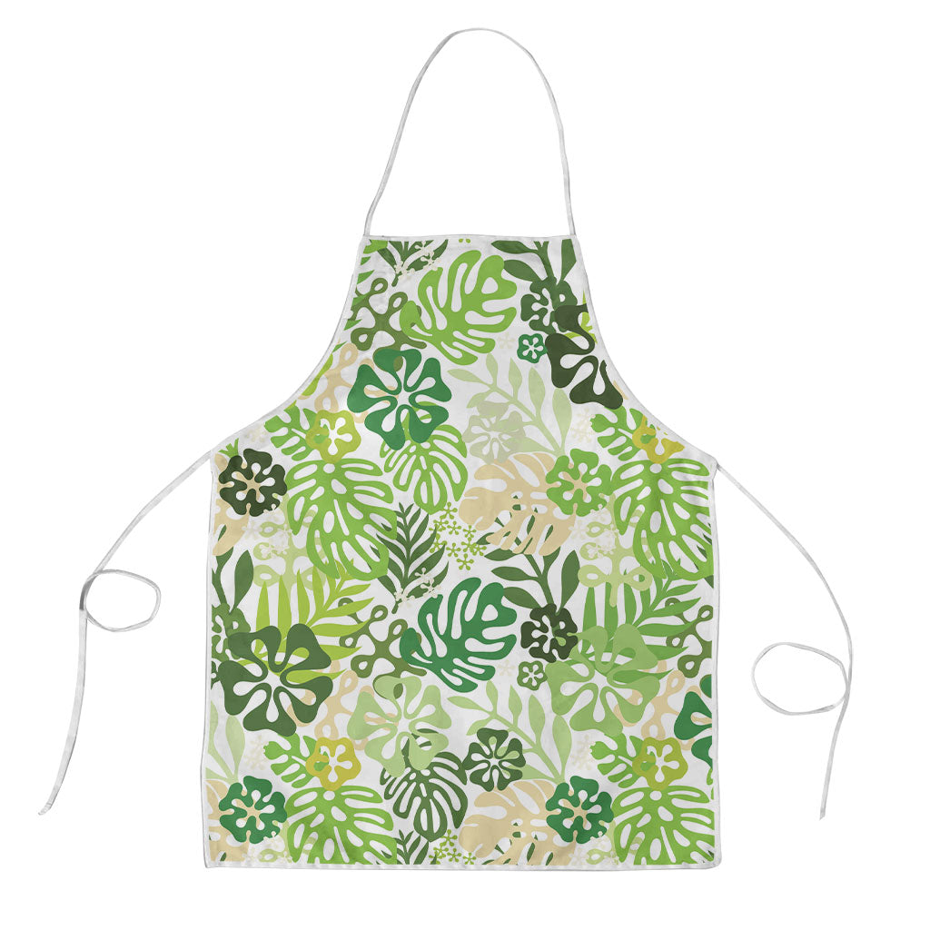 Green Aloha Hawaiian Apron Monstera Hibiscus Tropical Pattern LT19 Green - Polynesian Pride