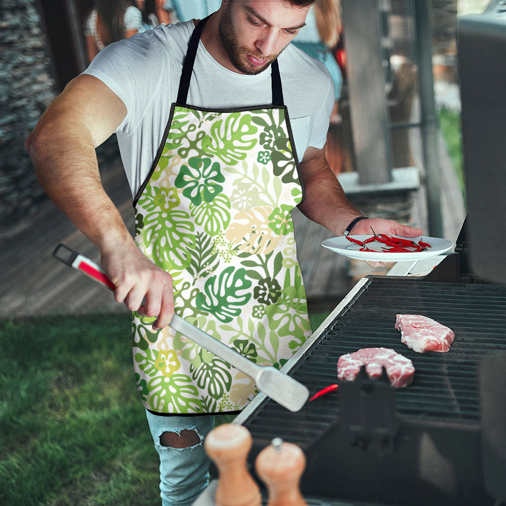 Green Aloha Hawaiian Apron Monstera Hibiscus Tropical Pattern LT19 - Polynesian Pride