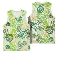 Green Aloha Hawaiian Basketball Jersey Monstera Hibiscus Tropical Pattern LT19 - Polynesian Pride